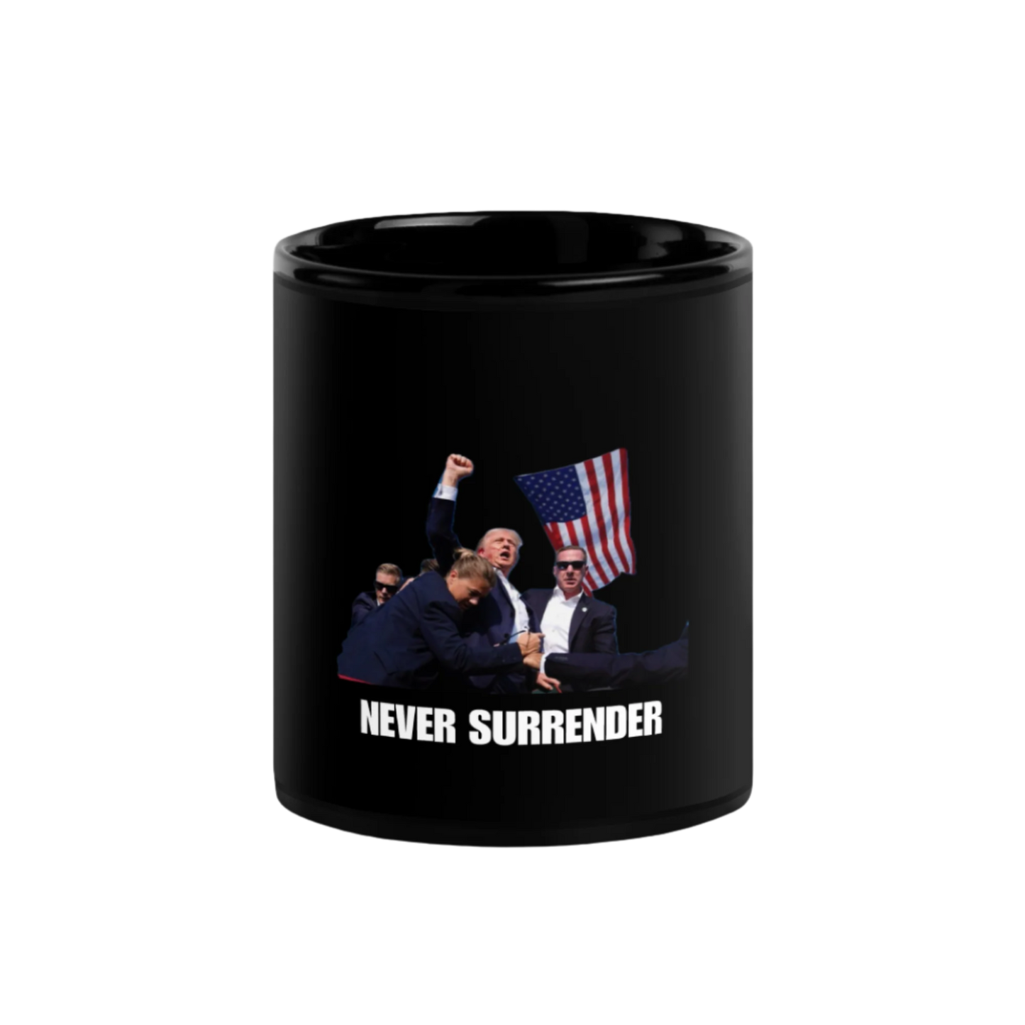 Assassination NEVER SURRENDER Trump 2024 Black Mug