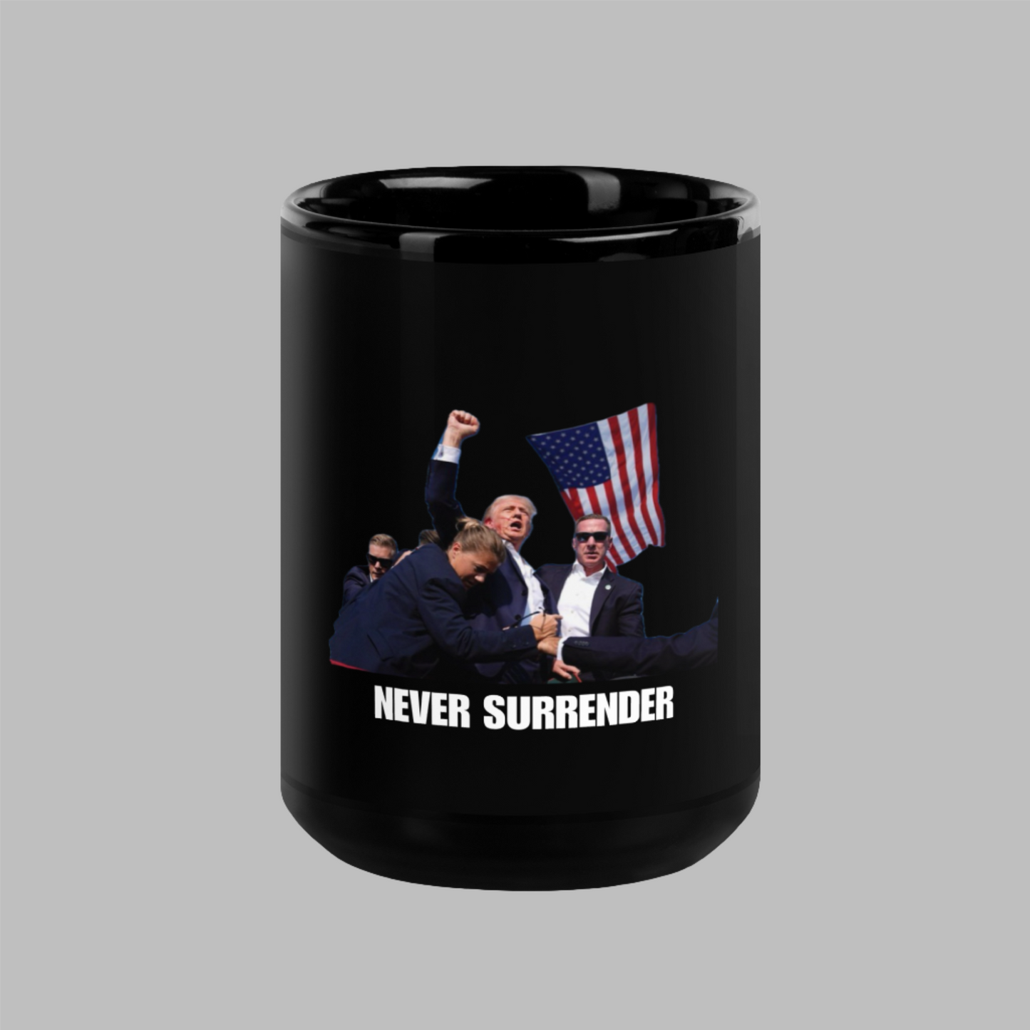 Assassination NEVER SURRENDER Trump 2024 Black Mug